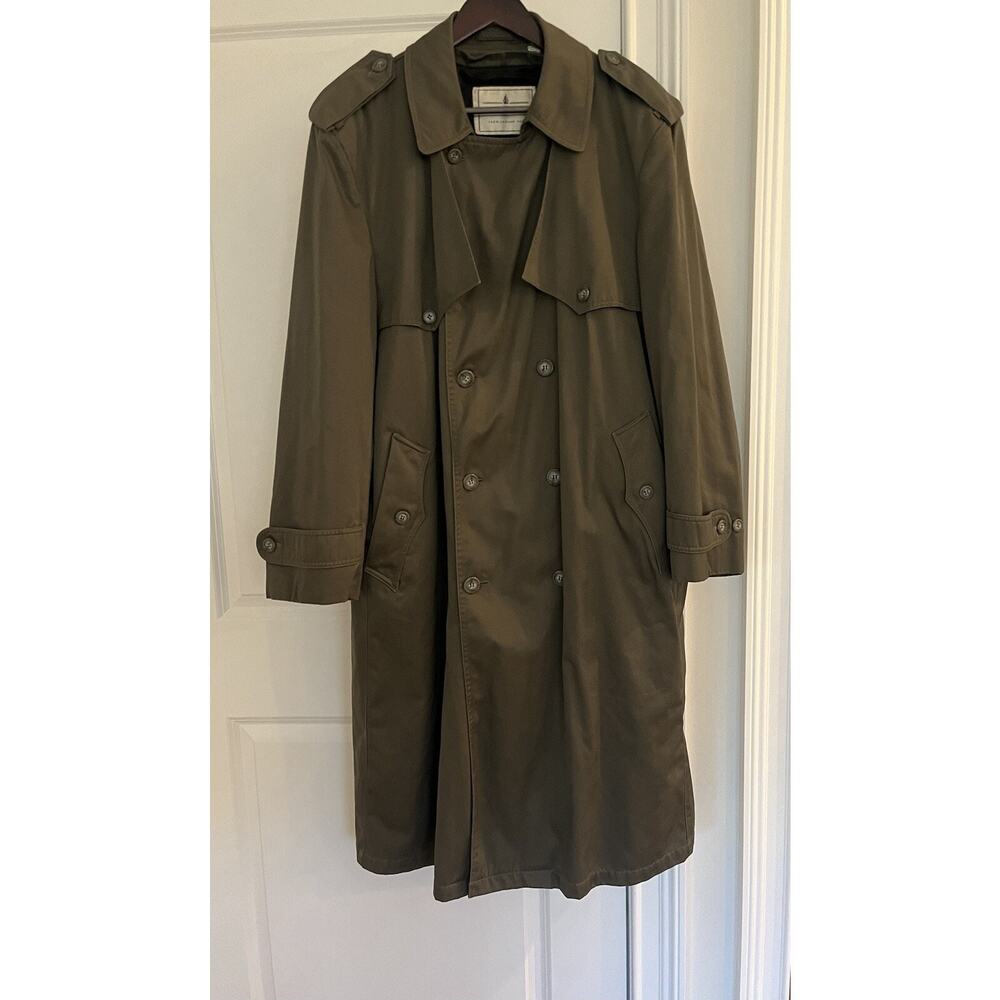 Towne London Fog Vintage Men's Trench Coat warm detachable lining Size 44R green